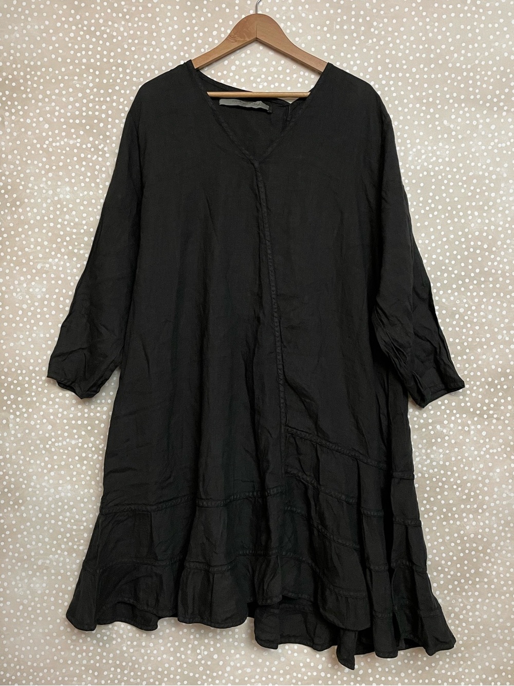 Cynthia Ashby 100% Linen black midi dress size XL loose fit lagenlook prairie